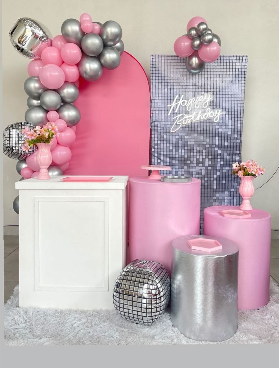 Kit Gg Rosa Com Prata Com Balão - labeladecor
