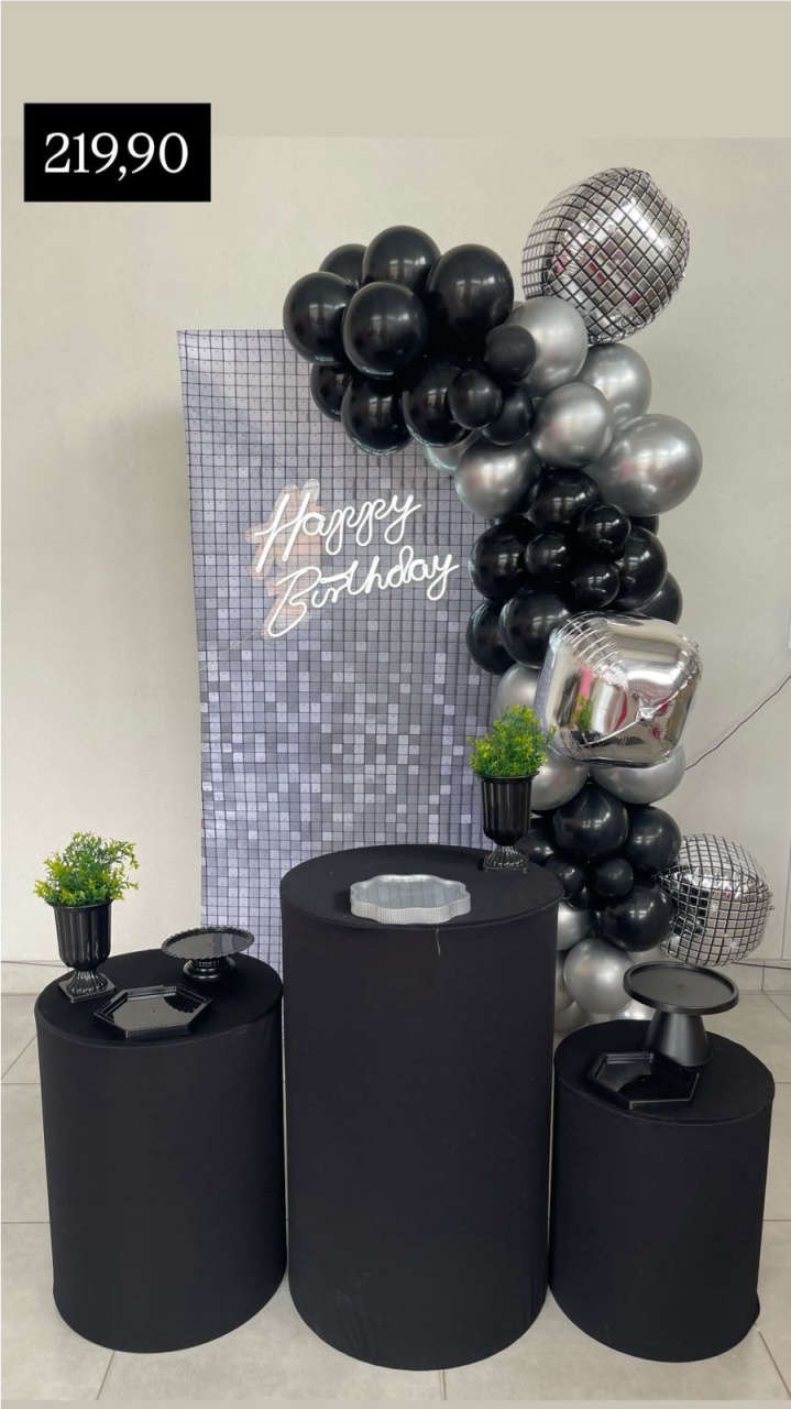 Kit P Painel Quadrado Prata + Led Com Balão - labeladecor