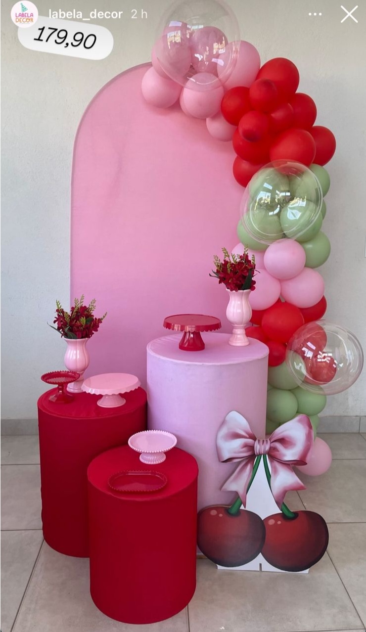 Kit P Romano Rosa Display Cereja  Com Balão - labeladecor