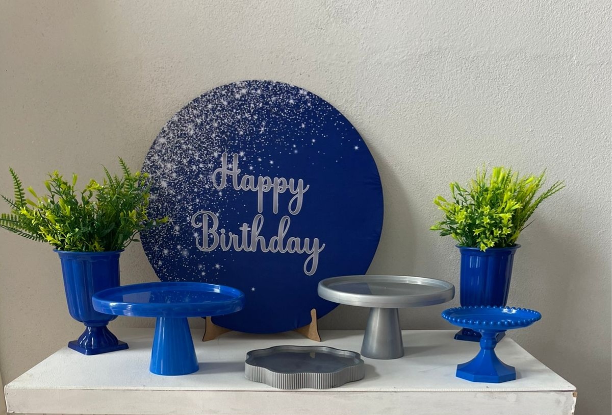 Kit Mesa Hapy Azul Prata - labeladecor