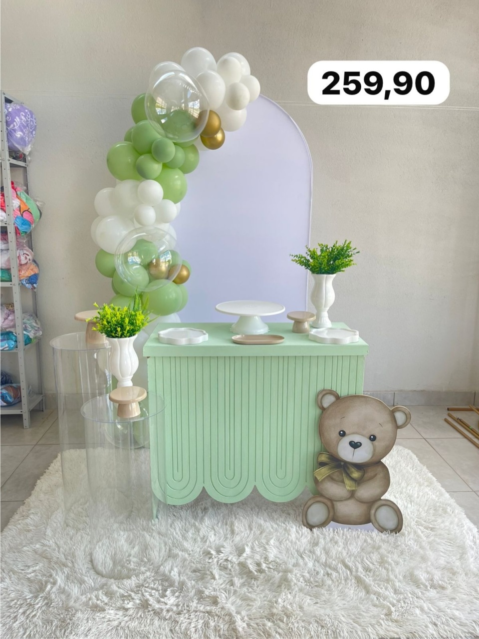 Kit M Chá de Bb Romano Branco Urso Com Balão - labeladecor