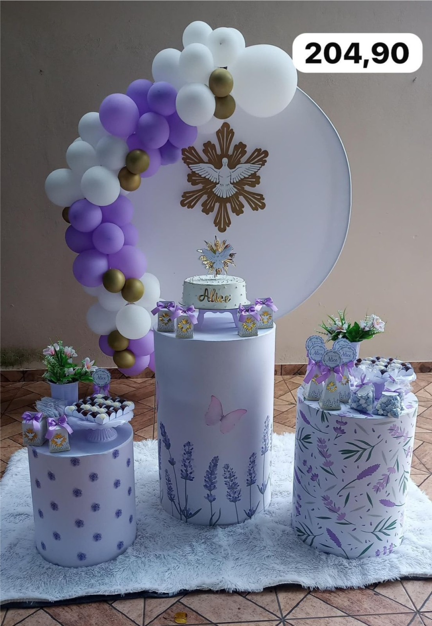 Kit P Batizado Espírito Santo Lilás Com Balão - labeladecor