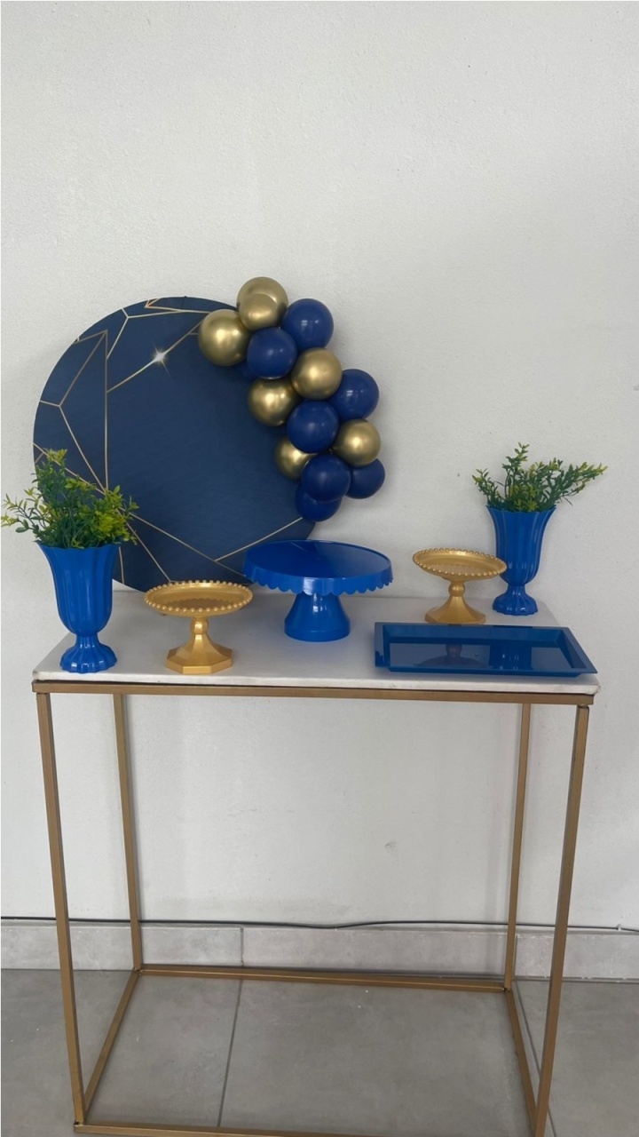Kit Mesa Azul Com Dourado Com Mesa - labeladecor