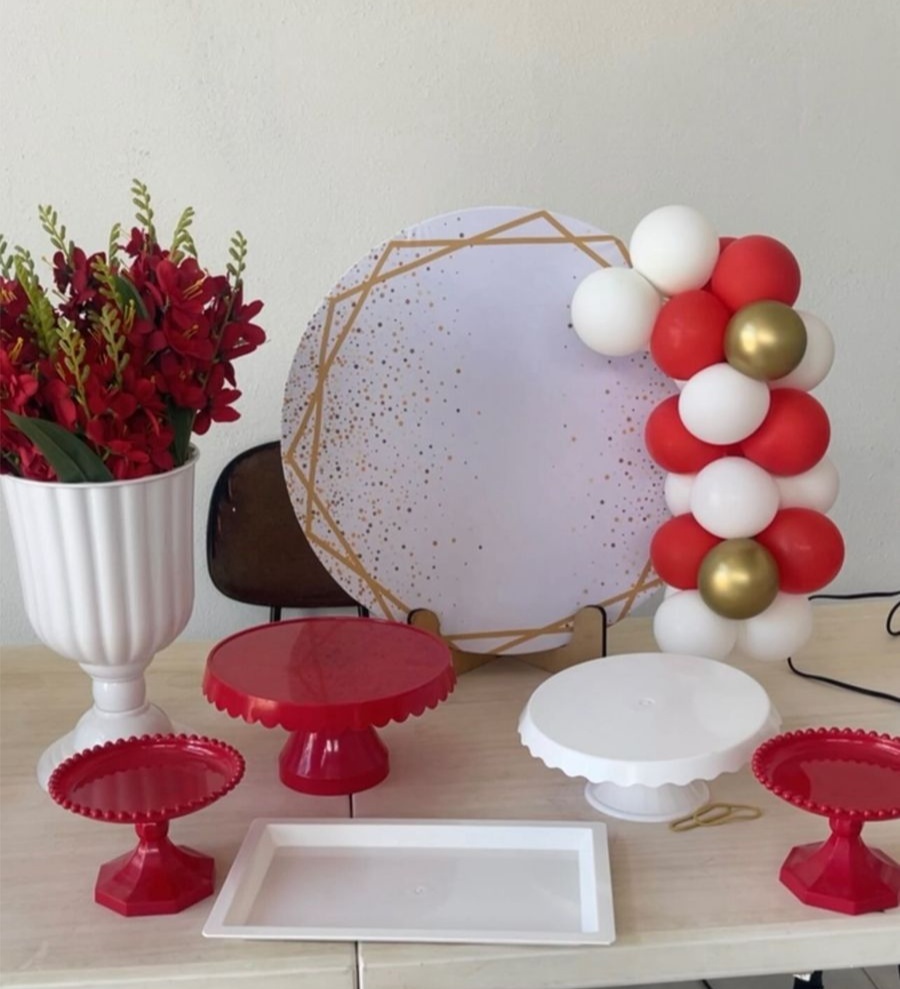 Kit Mesa Branco Dourado Sem Mesa  - labeladecor