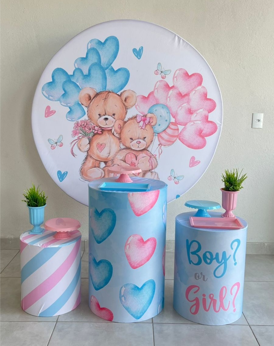 Kit P Cha Revelação Rosa Com Balão - labeladecor