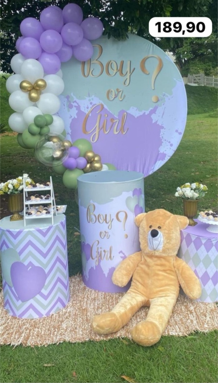 Kit P Chá Revelação Verde Lilás Com Balão E Urso Sem Tapete - labeladecor