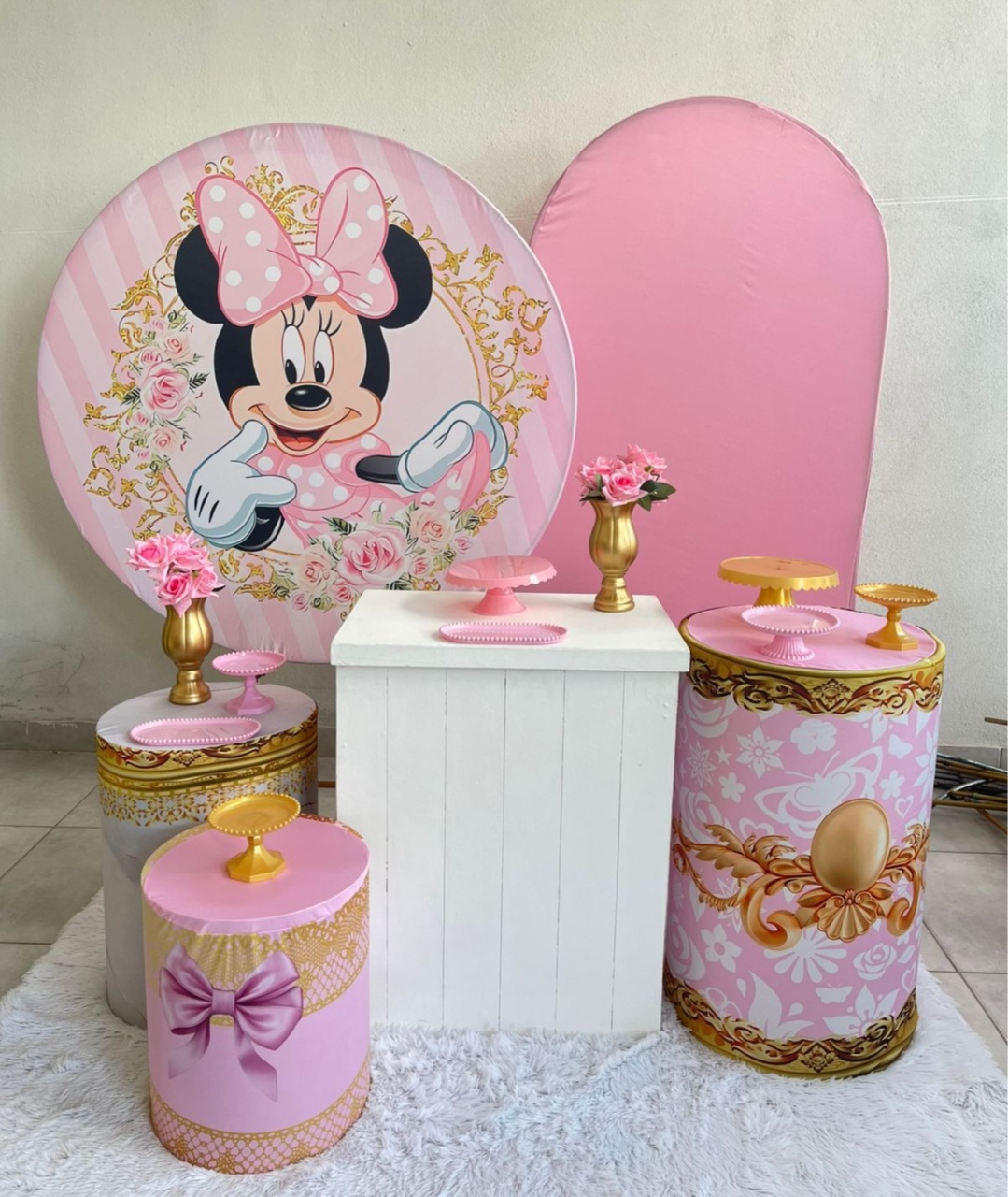 Kit G Minnie Rosa Com Balão - labeladecor