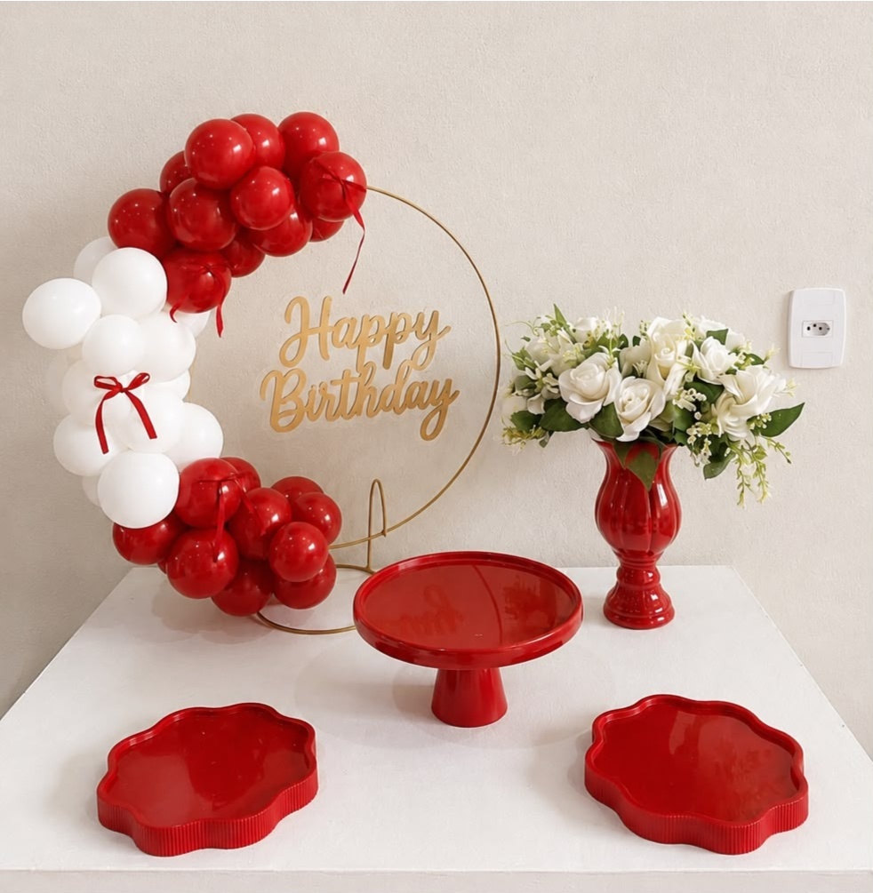 Kit Mesa Vermelho Com Branco - labeladecor