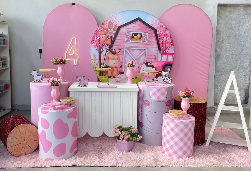 Kit G1 Fazendinha Rosa Com Balão - labeladecor