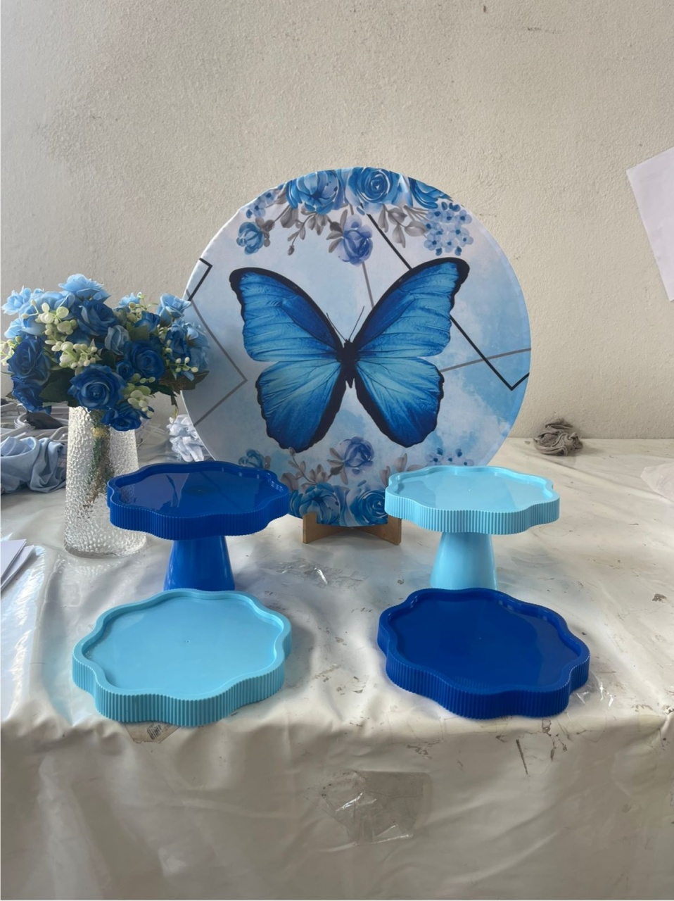 Kit Mesa Borboleta Azul Com Balão - labeladecor