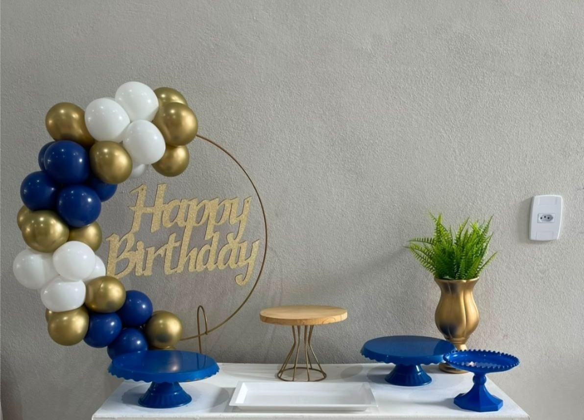 Kit Mesa Happy Dourado Azul - labeladecor