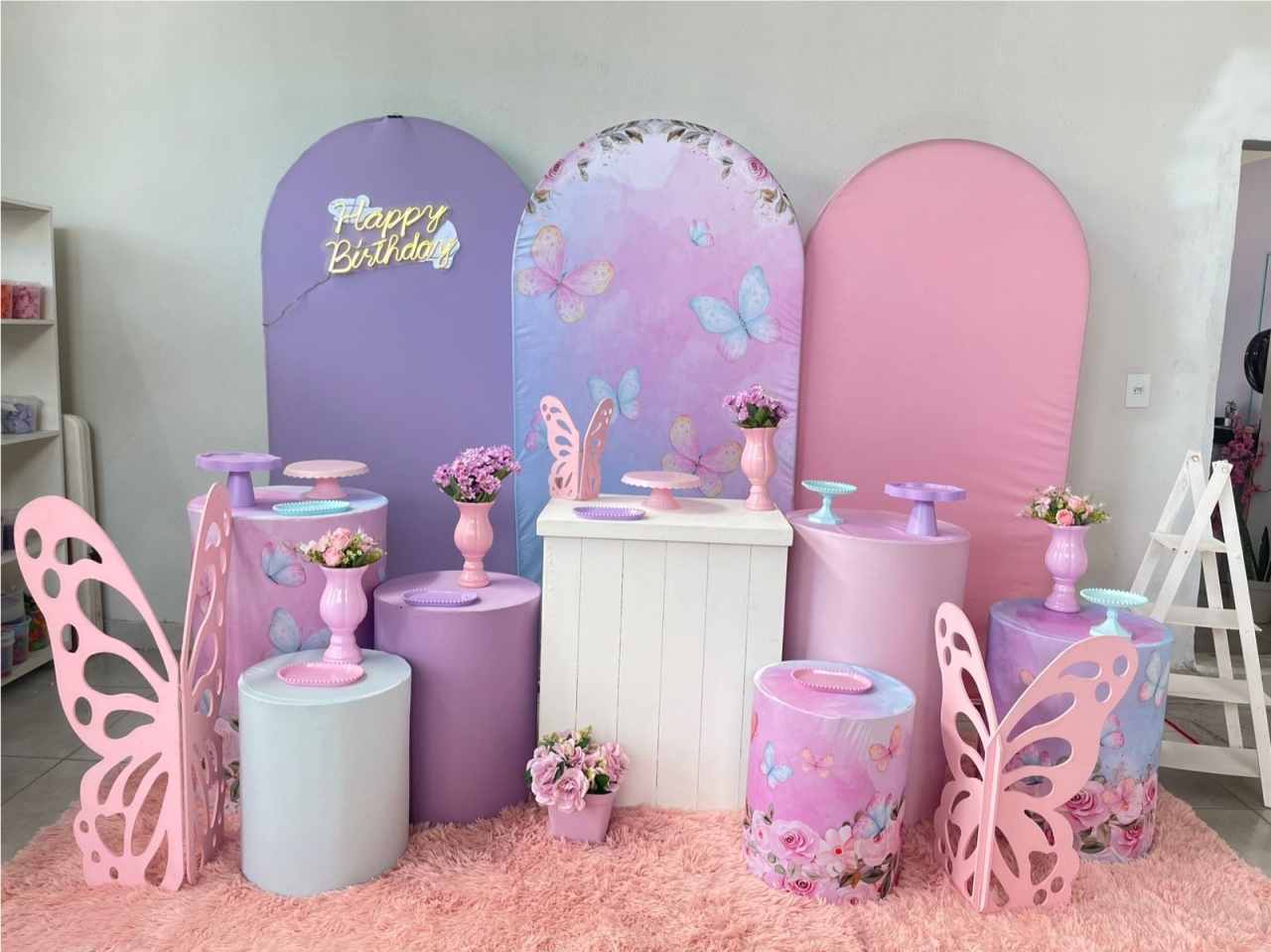 Kit G1 Borboleta Rosa E Lilás Com Balão - labeladecor