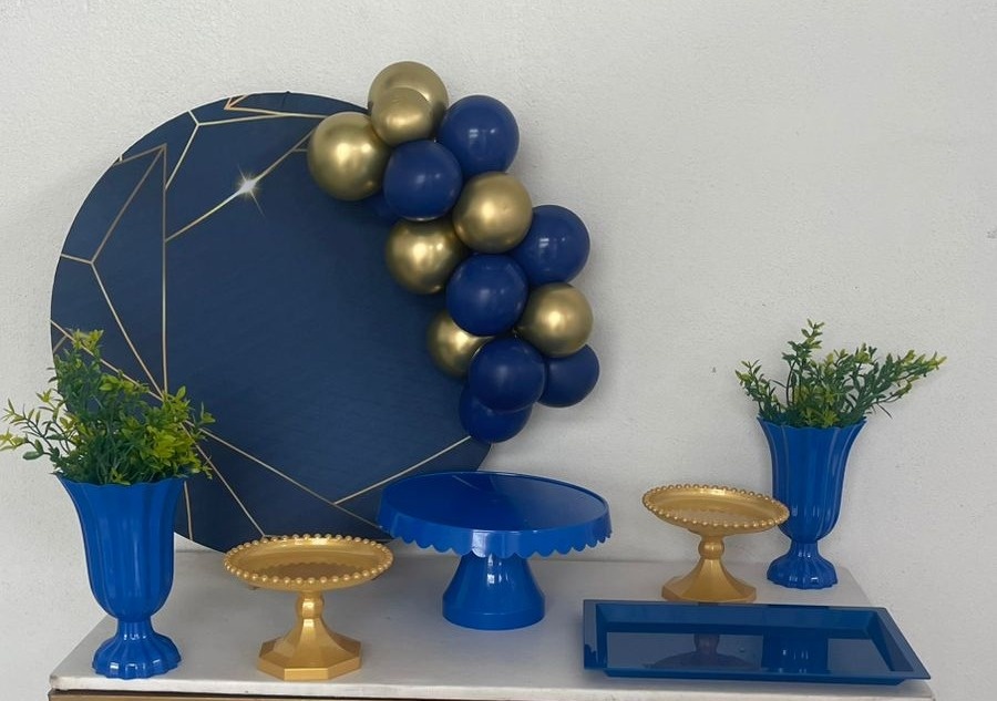 Kit Mesa Azul E Dourado  - labeladecor