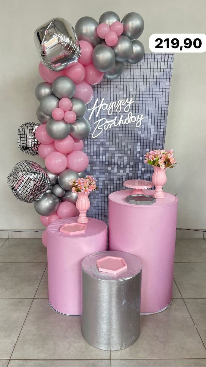 Kit P Painel Quadrado Prata +Led Com Balão - labeladecor