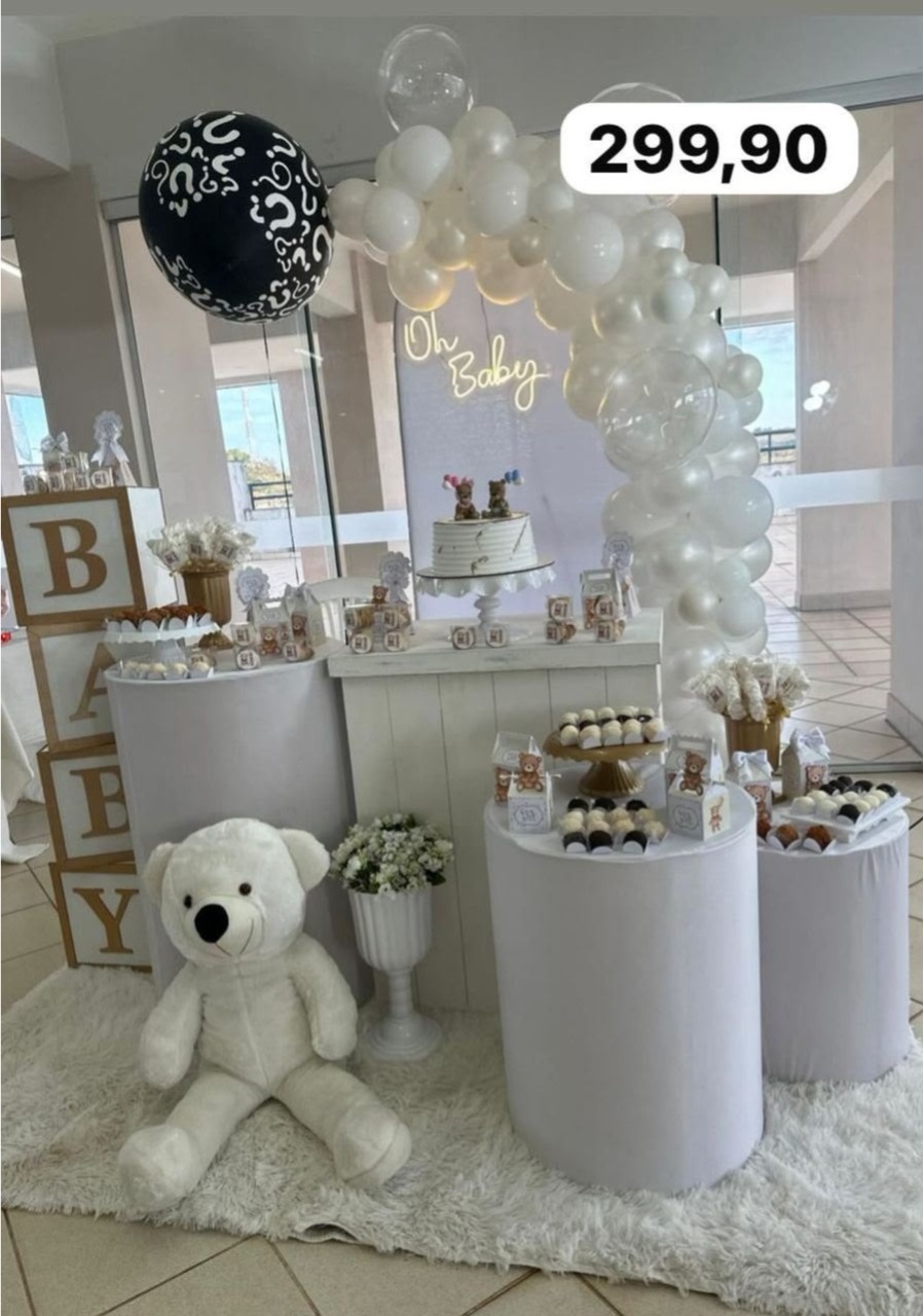 Kit M Chá Revelação Romano Branco Com Balão - labeladecor