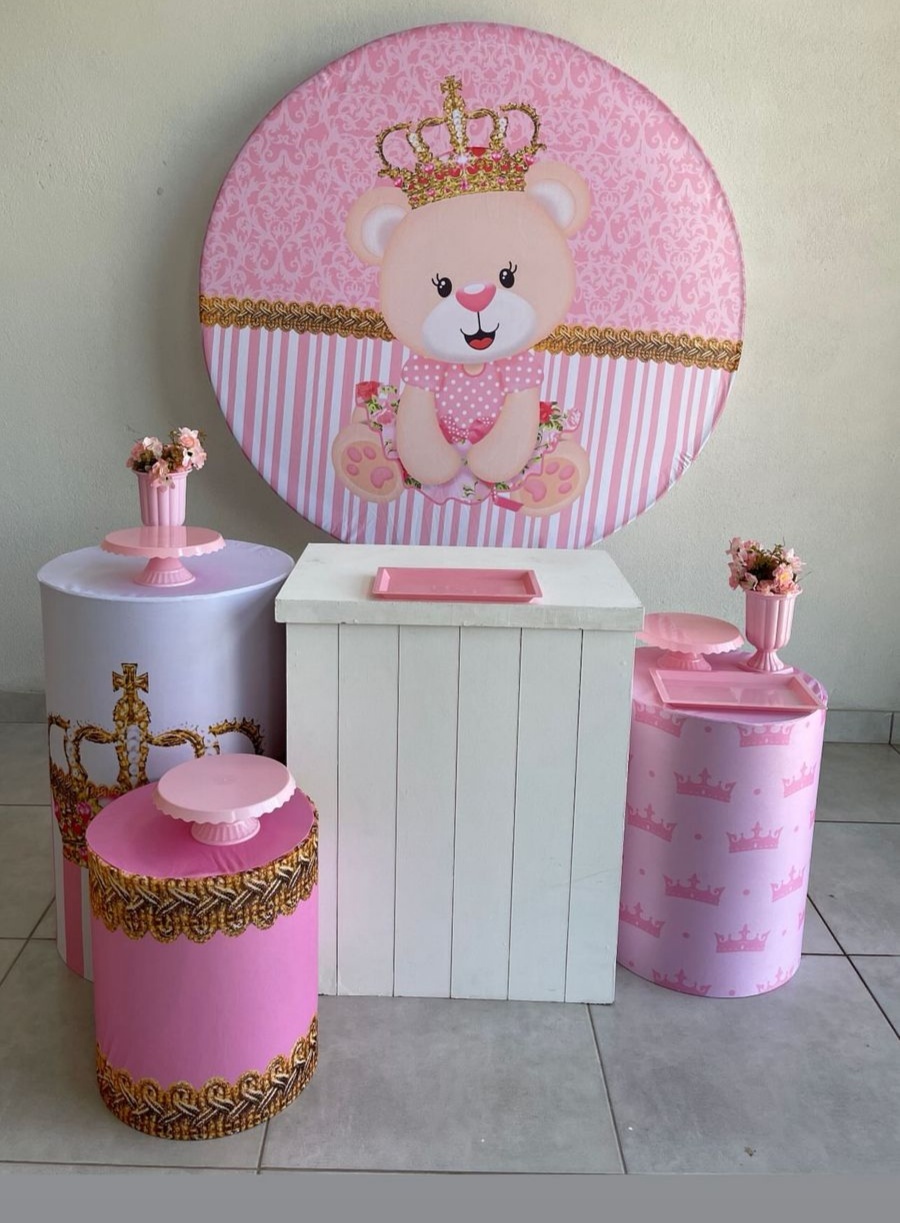 Kit M Urso Rosa Com Balão - labeladecor