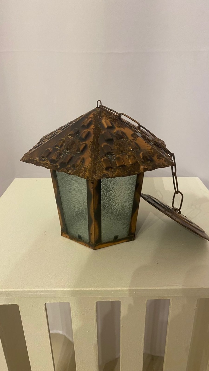 Lampião Antigo de Metal E Vidro - Balões decor