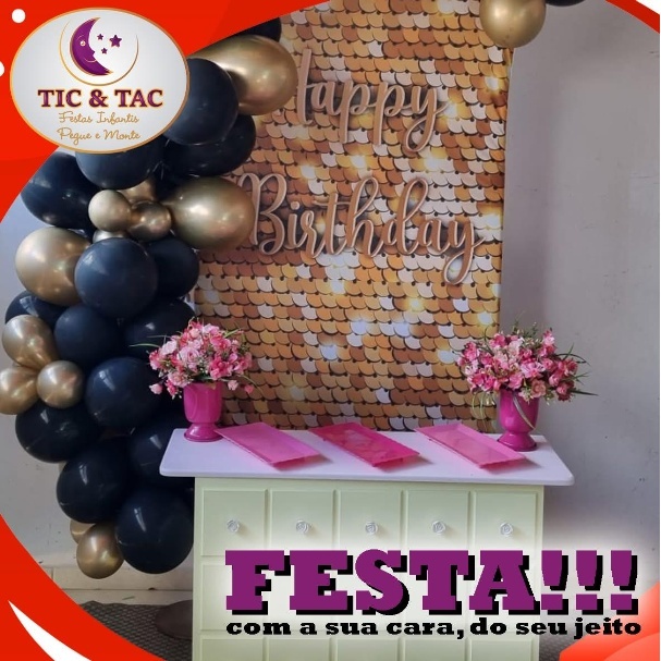 Happy Birthday Dourado E Rosa - PEGUE E MONTE CLOTILDE ALBA