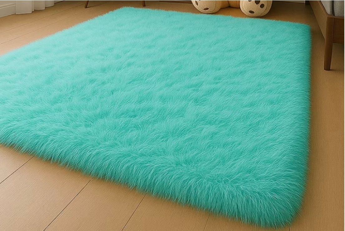 Tapete Peludo Verde Água - maedecorapegueemonte