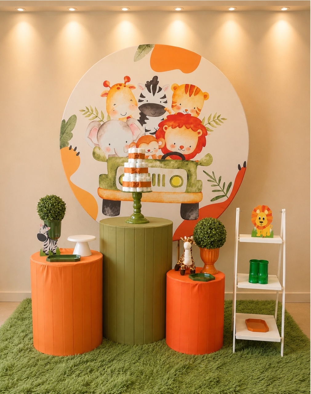 Safári Laranja Chá de Bebê - maedecorapegueemonte