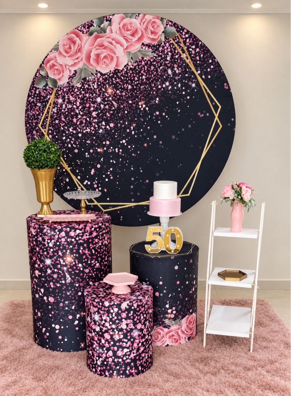 Glitter Floral Rosa Com Preto - maedecorapegueemonte