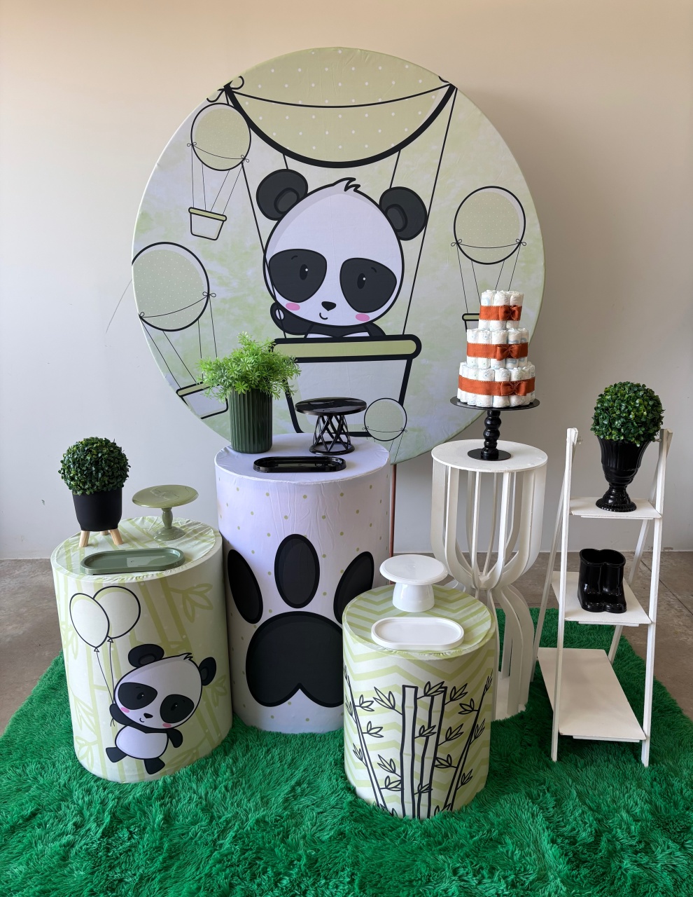 Panda Verde  Chá de Bebê M - maedecorapegueemonte