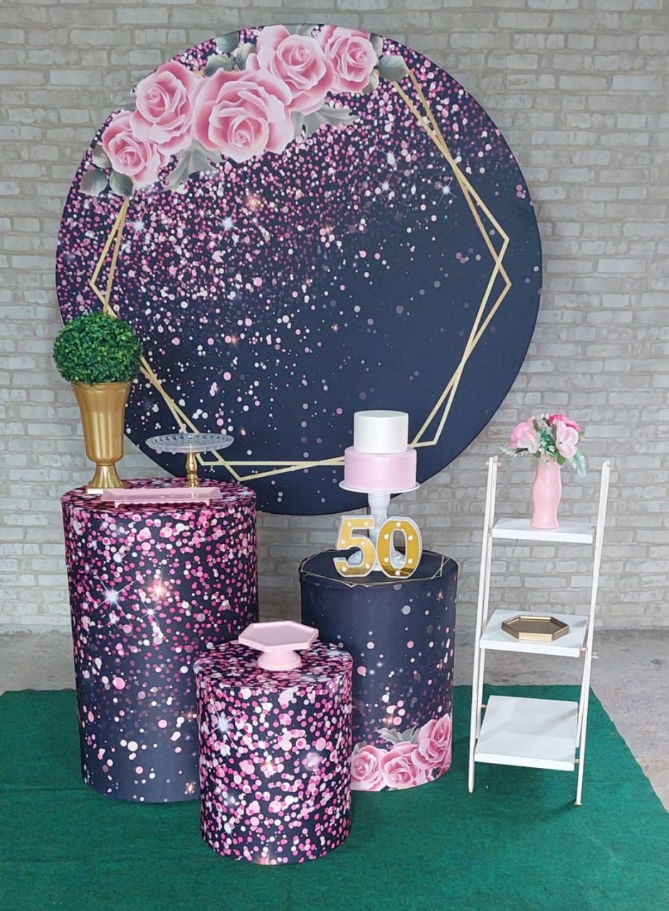 Glitter Floral Rosa Com Preto  - maedecorapegueemonte
