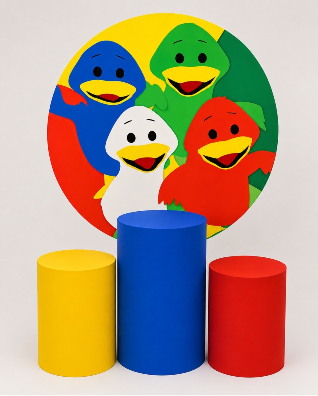 Kit Painel de Tecido+ Suporte de Ferro + 3 Cilindros Com Capas Patinho Colorido - MN Decorações 