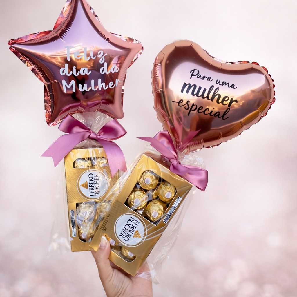 Presente Com Ferrero Rocher + Balão Personalizado - MN Decorações 