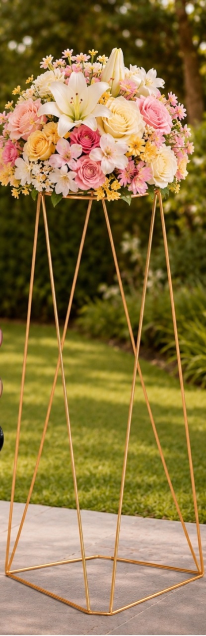 Tripé Triangular 60Cm de Altura Com Arranjo de Flor Artificial - MN Decorações 