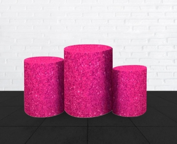 Trio de Festa Capa de Cilindros Glitter Pink Kit Capas de Cilindro - MN Decorações 
