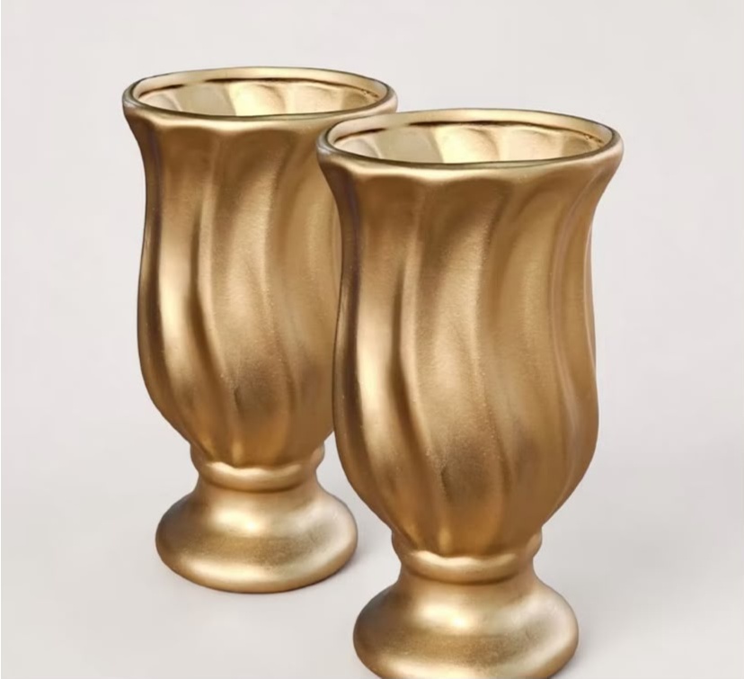 Vaso Cerâmica 26Cm de Altura Dourado - MN Decorações 