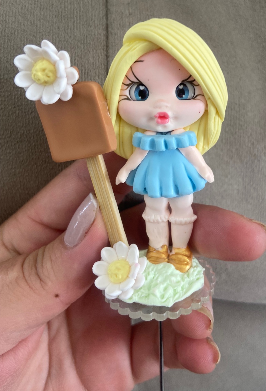 Boneca Biscut Chimarrão Vestido Azul Loira - MN Decorações 
