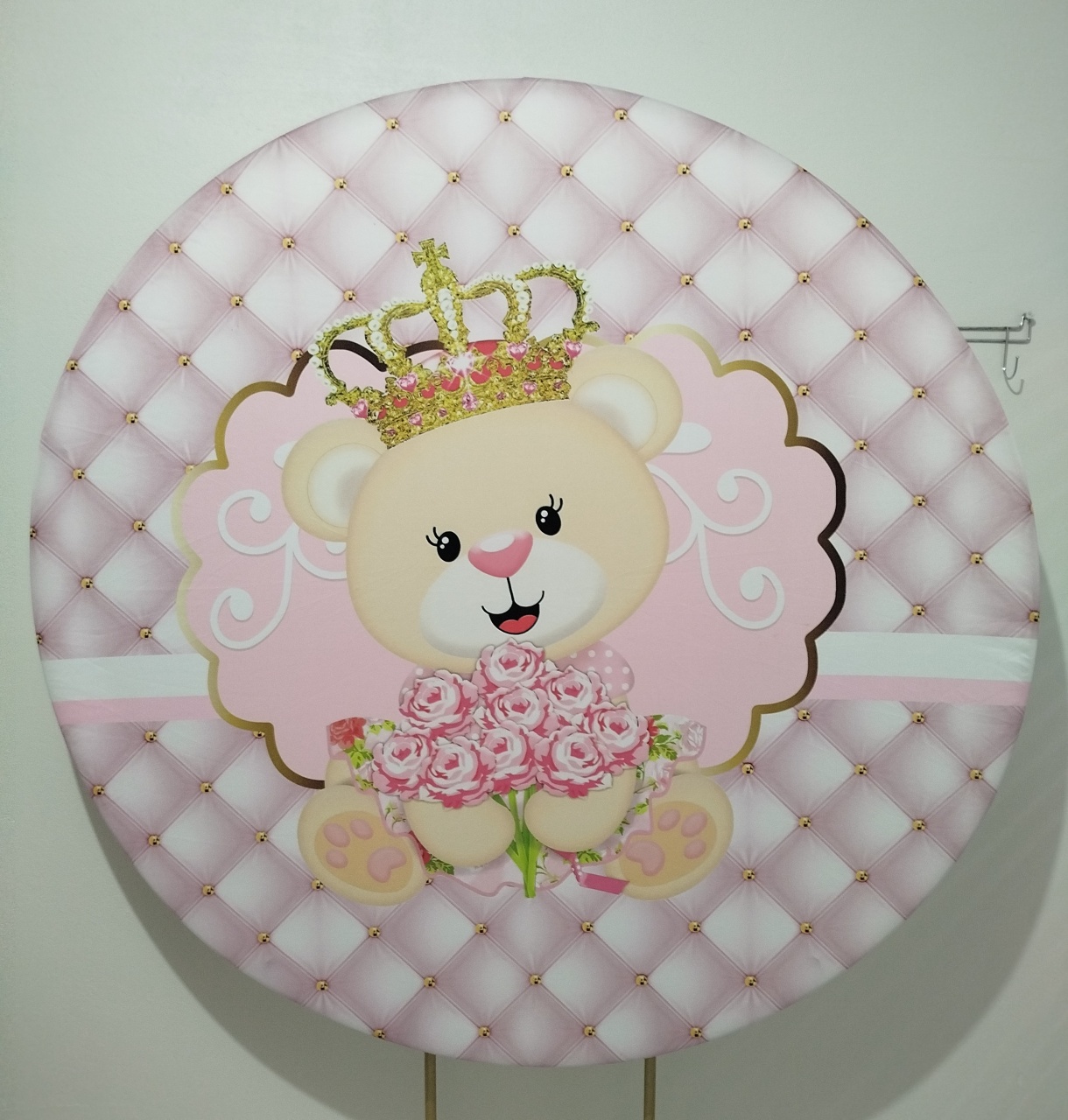 Painel Redondo Ursinho Rosa - Cantinho da Lene , pegue e monte sua festa!