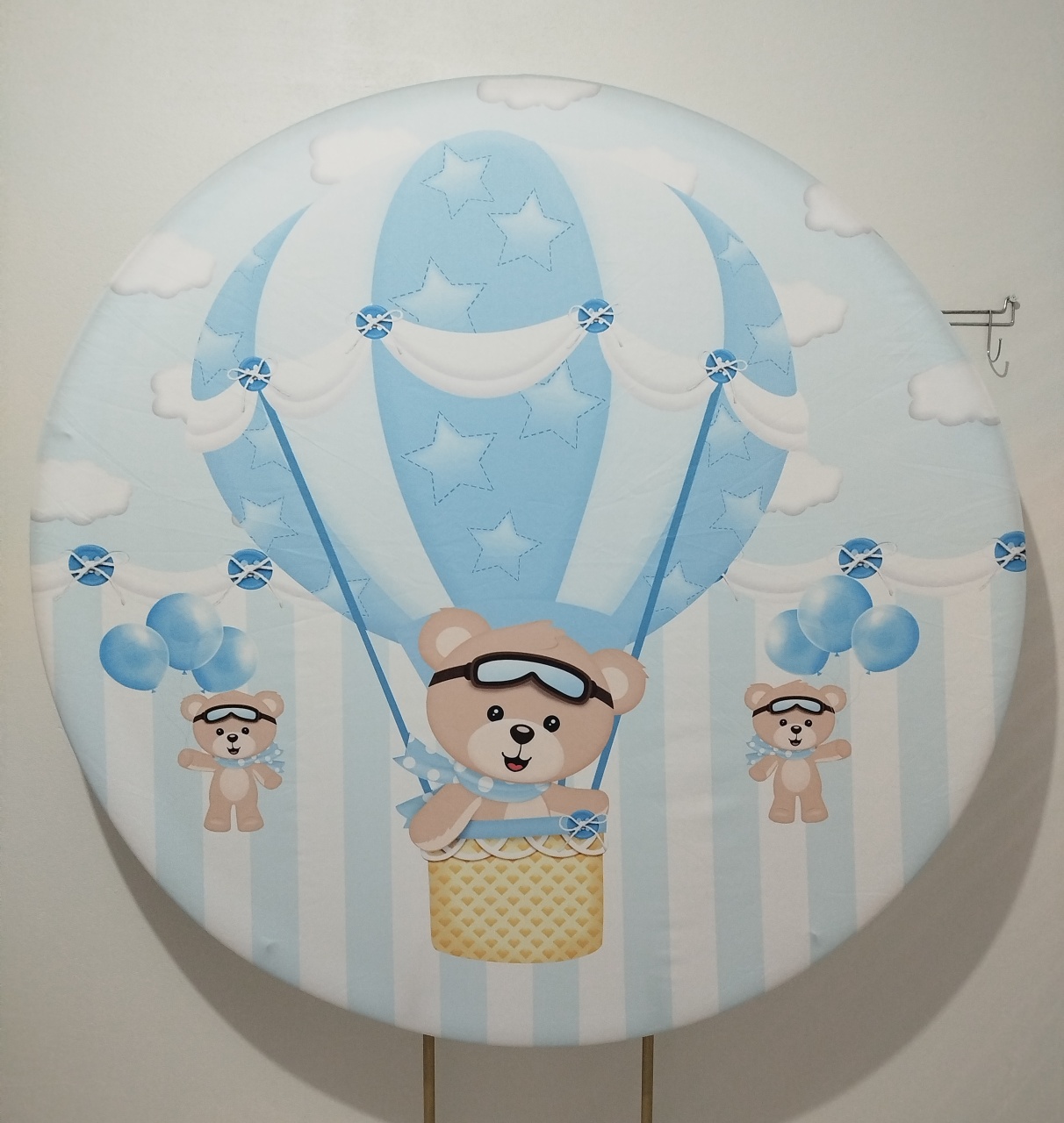 Painel Redondo Ursinho Baloeiro Azul  - Cantinho da Lene , pegue e monte sua festa!