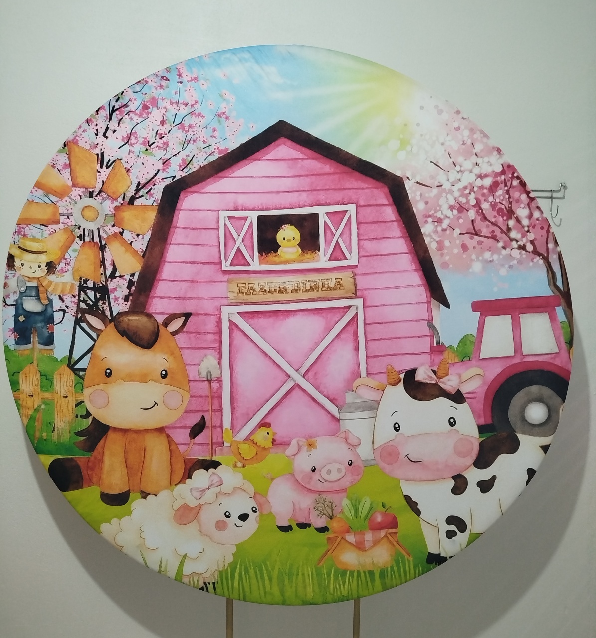 Painel Redondo Fazendinha Rosa - Cantinho da Lene , pegue e monte sua festa!