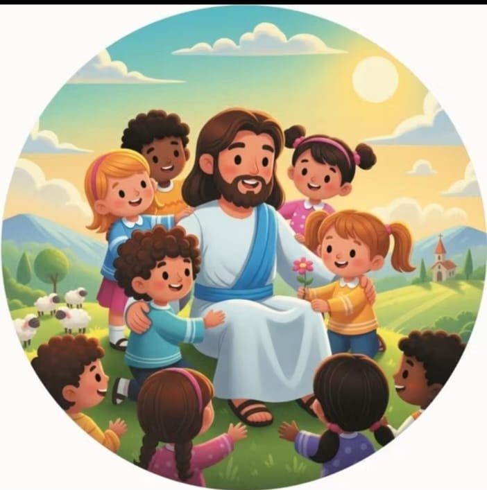 Painel Redondo Jesus No Jardim - Cantinho da Lene , pegue e monte sua festa!