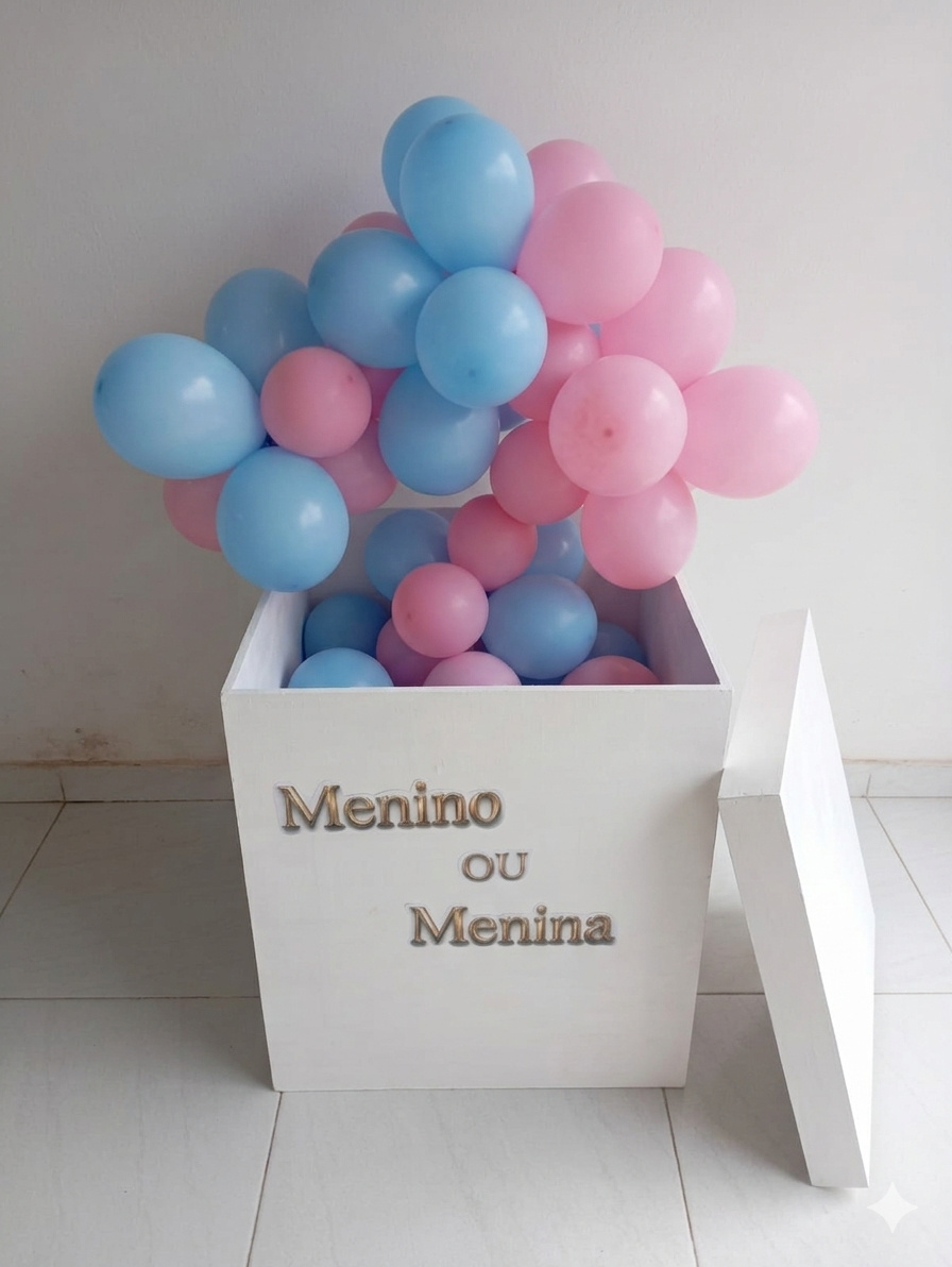 Caixa Revelação Com 10 Balões Gás Hélio - Cantinho da Lene , pegue e monte sua festa!