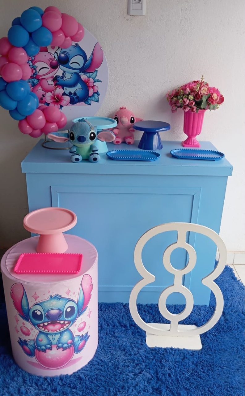 110-Mine Kit Stitch Rosa E Azul - Cantinho da Lene , pegue e monte sua festa!