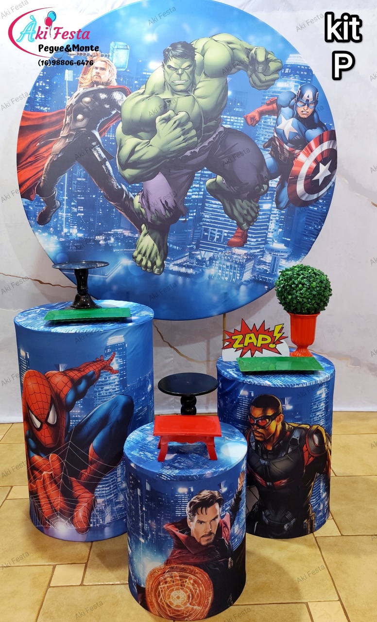 Kit P Bronze Vingadores/Super Heróis  - Aki Festa Pegue &Monte 