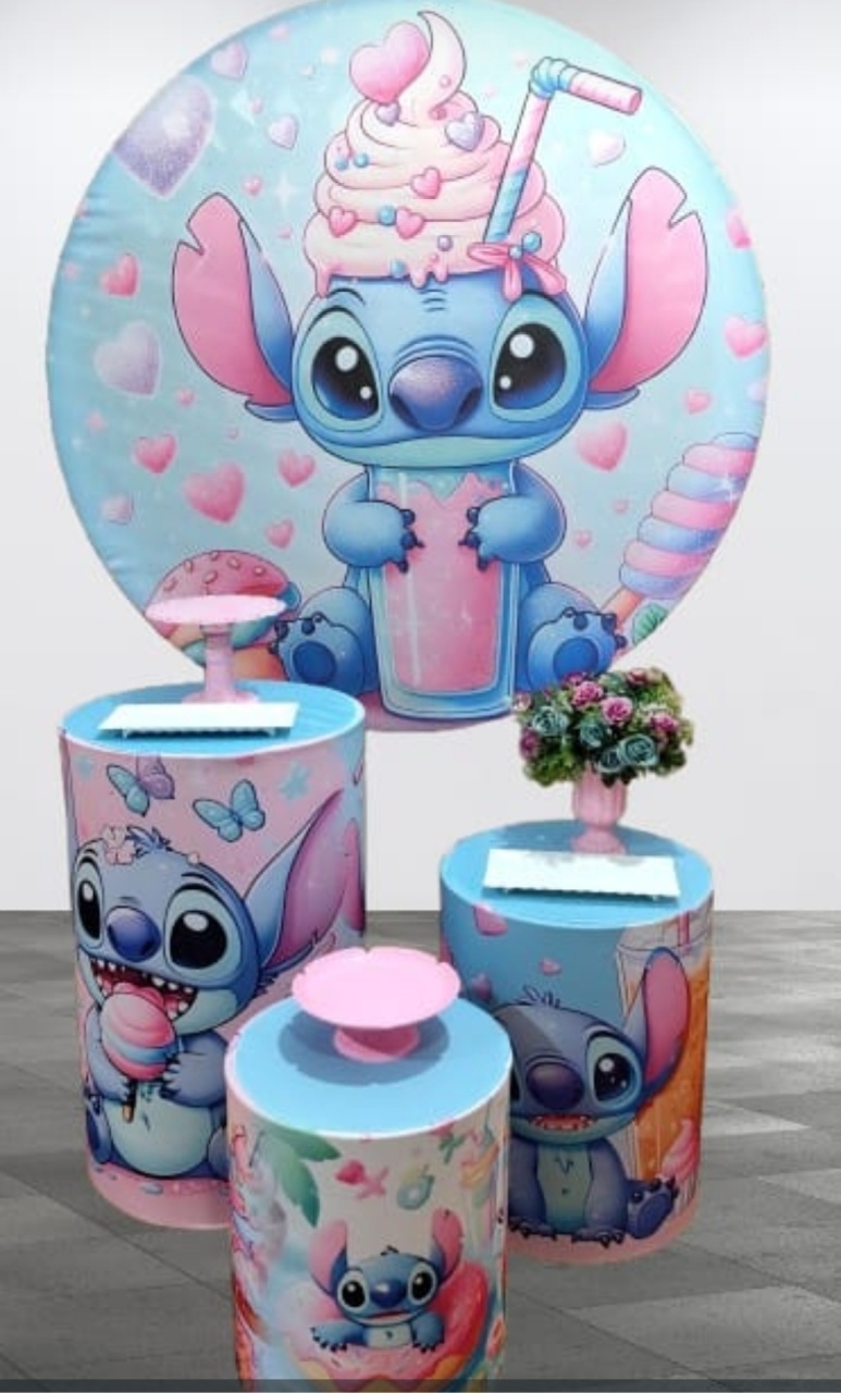 Kit( P ) Lilo Stchi (Painel 1.50Cm ) - Aki Festa Pegue &Monte 