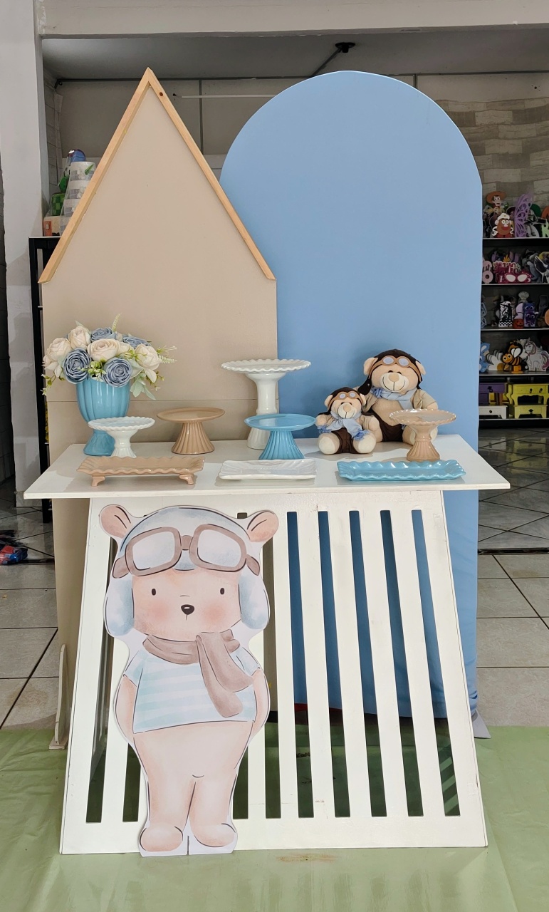 Kit Casinha Modelo Clean  Ursinho Aviador - Mariah locação