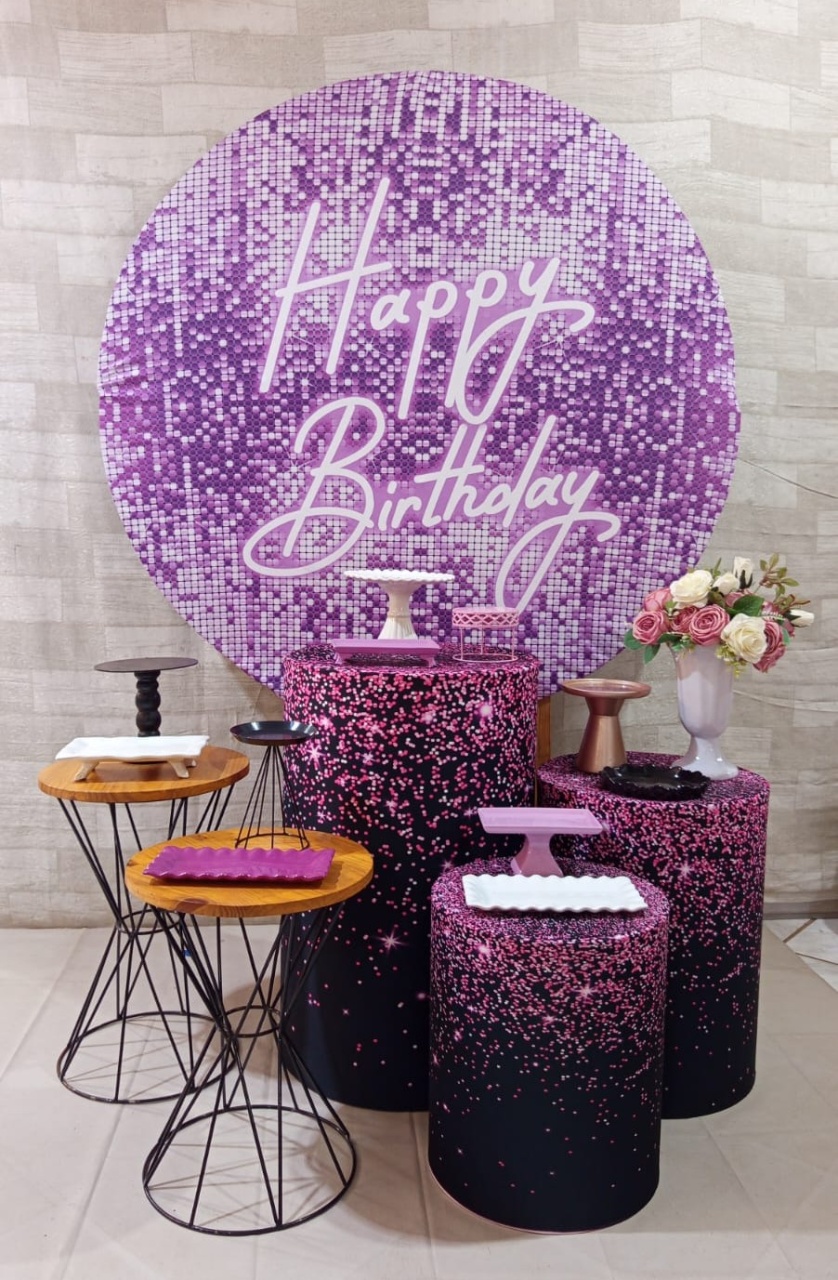 Kit Lilas Painel Happy Birthday  1 - Mariah locação