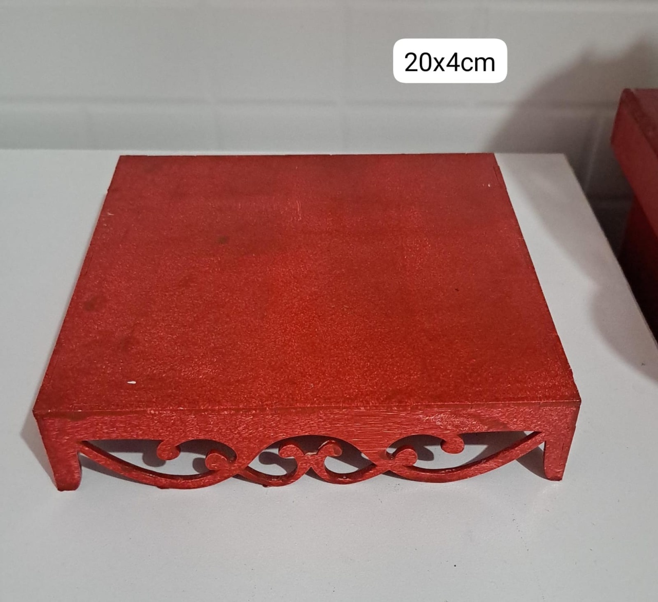Bandeja de Mdf Quadrada Vermelha de 20X4Cm - MV festa