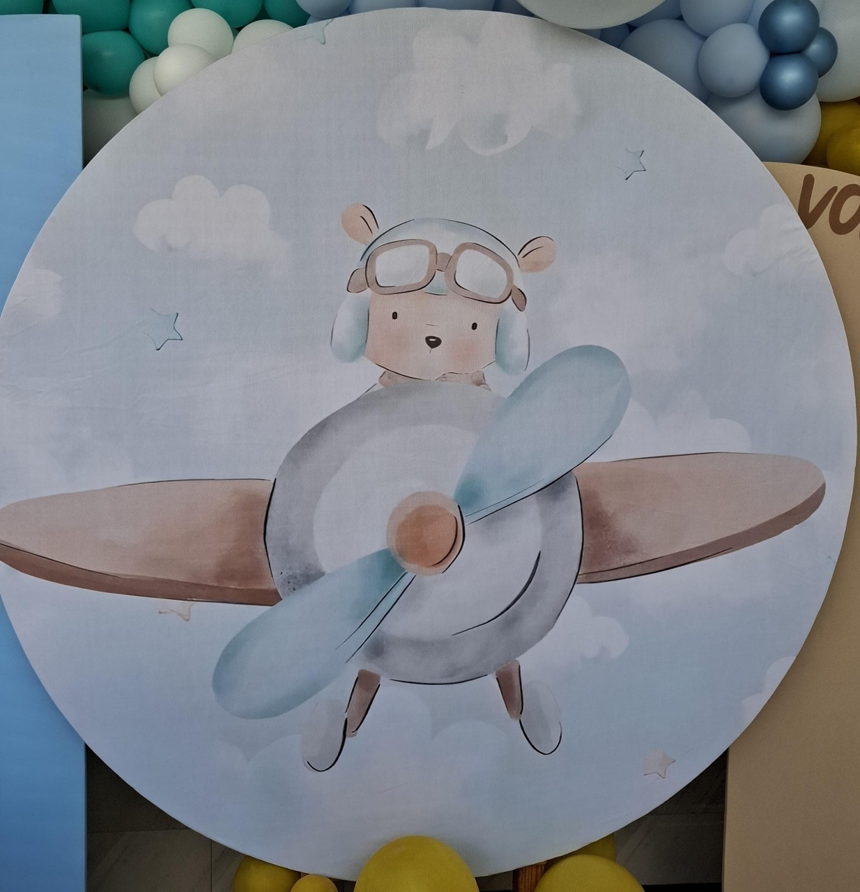 Capa Painel Redondo Urso Aviador - MV festa
