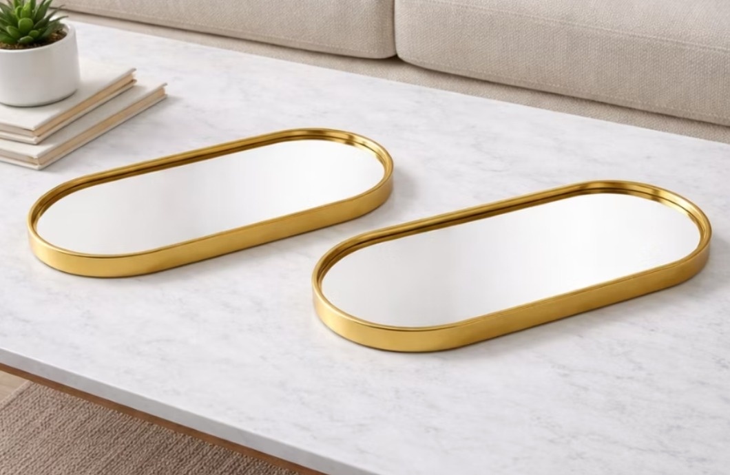 Bandeja Oval Espelhada Dourado 30X10Cm - MV festa