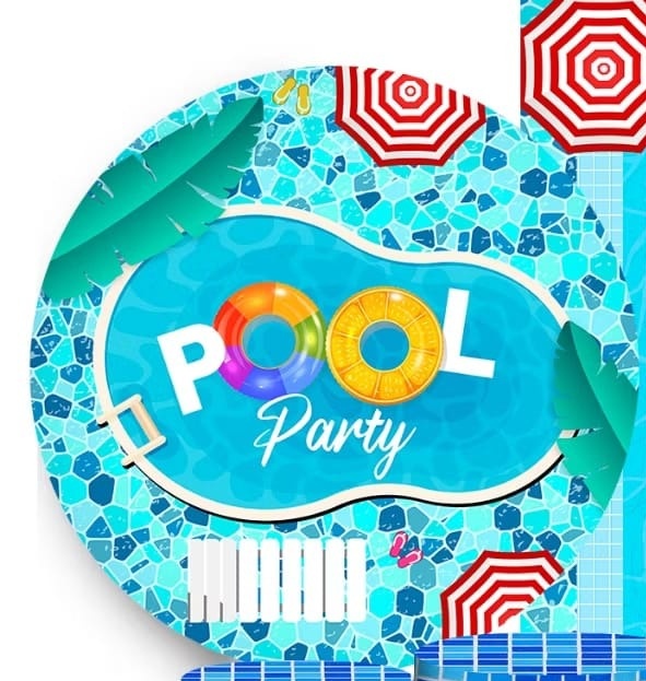 Capa Painel Redondo Pool Party Azul - MV festa