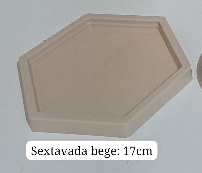 Bandeja Sextavada Bege de 17Cm - MV festa