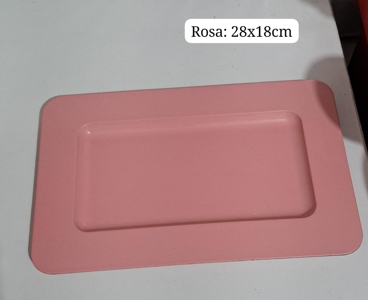 Bandeja Retangular Rosa Gloss De28X18Cm - MV festa