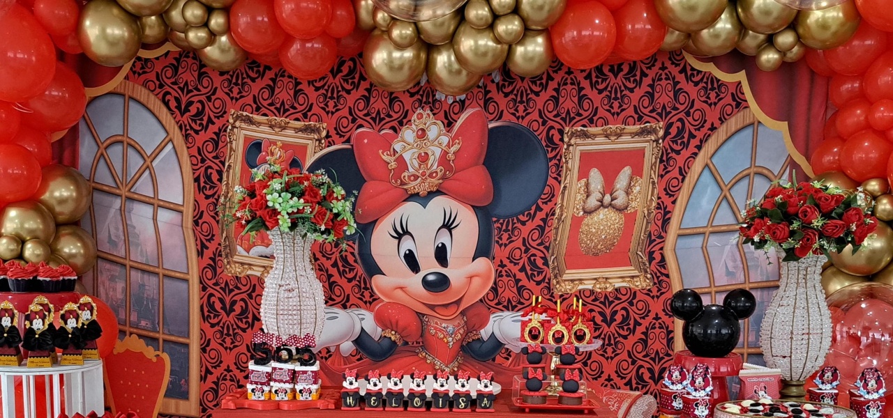 Capa Painel de 3M da Minnie Vermelha Realeza - MV festa
